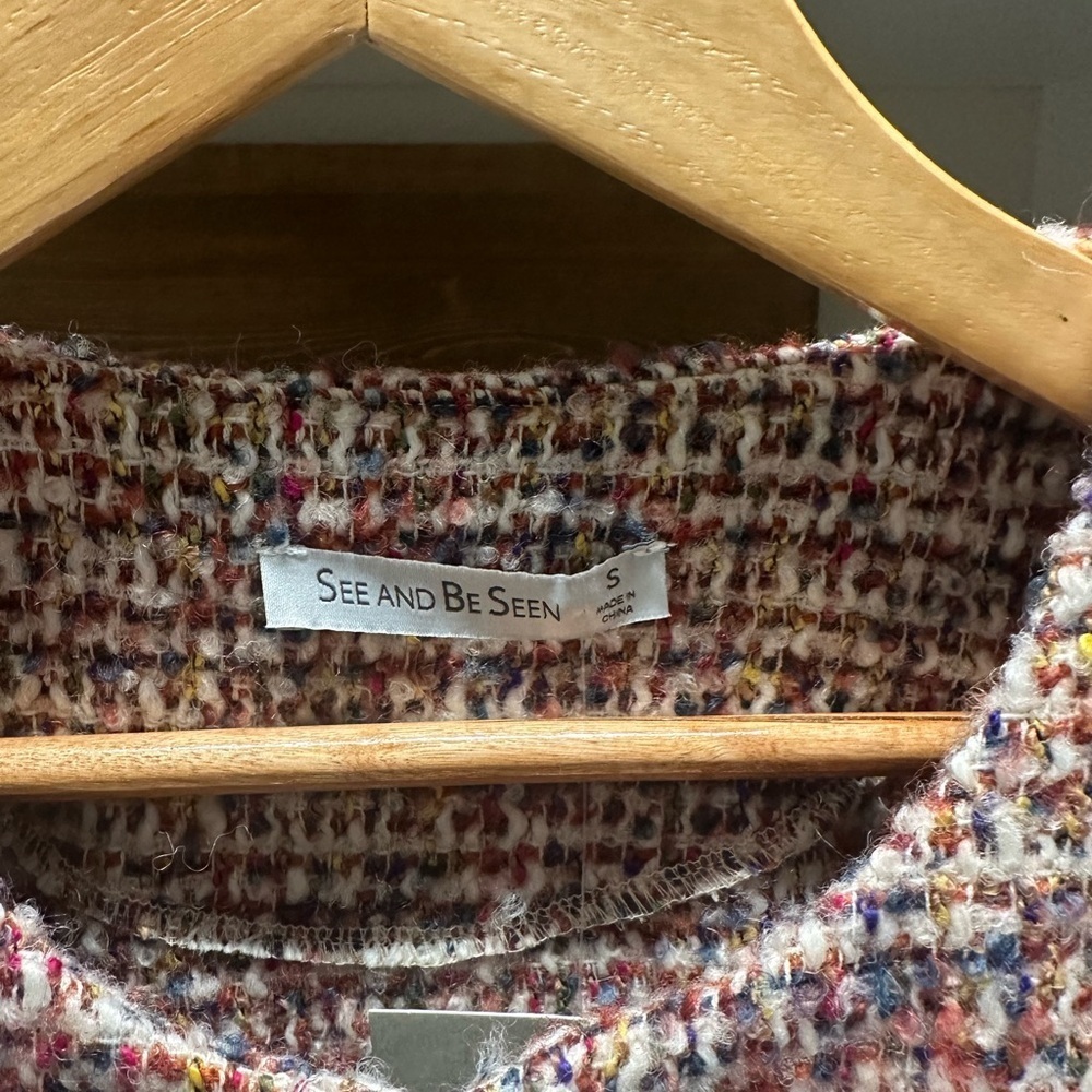 See and Be Seen Women's Multicolor Tweed Jacket with Pearl Button Detail - Picture 2 of 8
